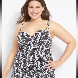 New Lane Bryant Cacique Tankini Ruched Swim Brief Set 40DD 22 Palm Print